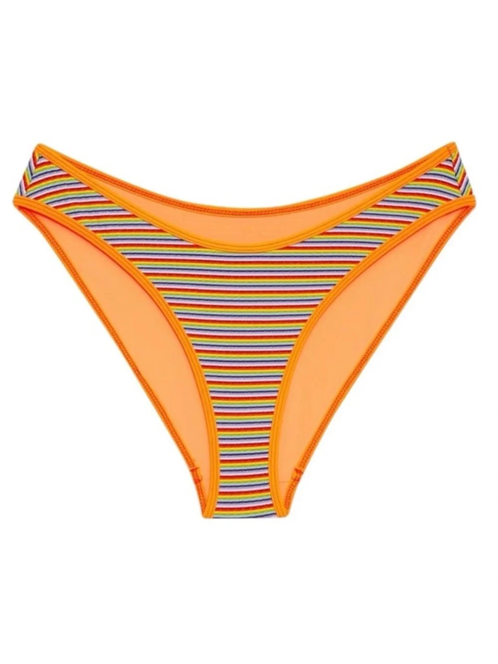 Frankies Bikinis Catalina Ribbed Stripe Bikini Bottom Rainbow Orange XL NWT